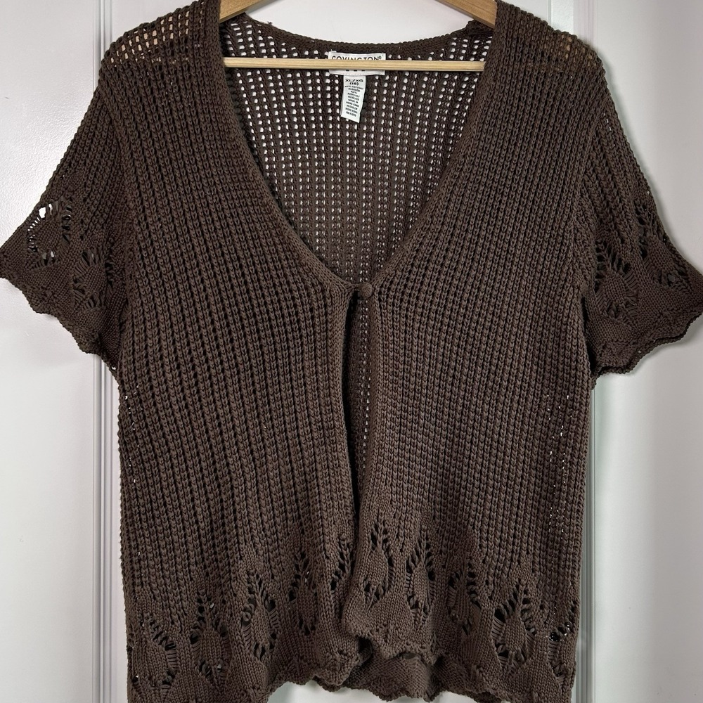 Covington Vintage Brown Cotton Crochet Open Knit Shrug Cottagecore Boho Style